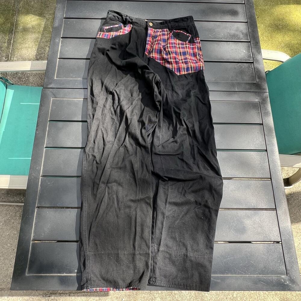 Vintage Karl Kani Jeans Mens 34x32 Black Plaid Wide Leg Relaxed Denim Hip Hop